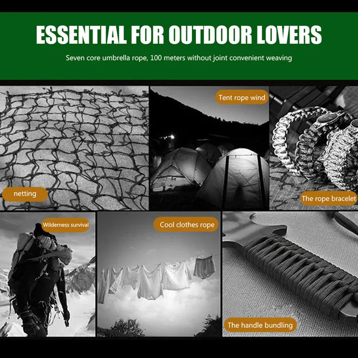 Military Paracord for Outdoor Survival, 9 Strand, 4mm, 650 Paracord, 50m, 100m, Tactical Parachute Cord, Camping, Weaving Rope