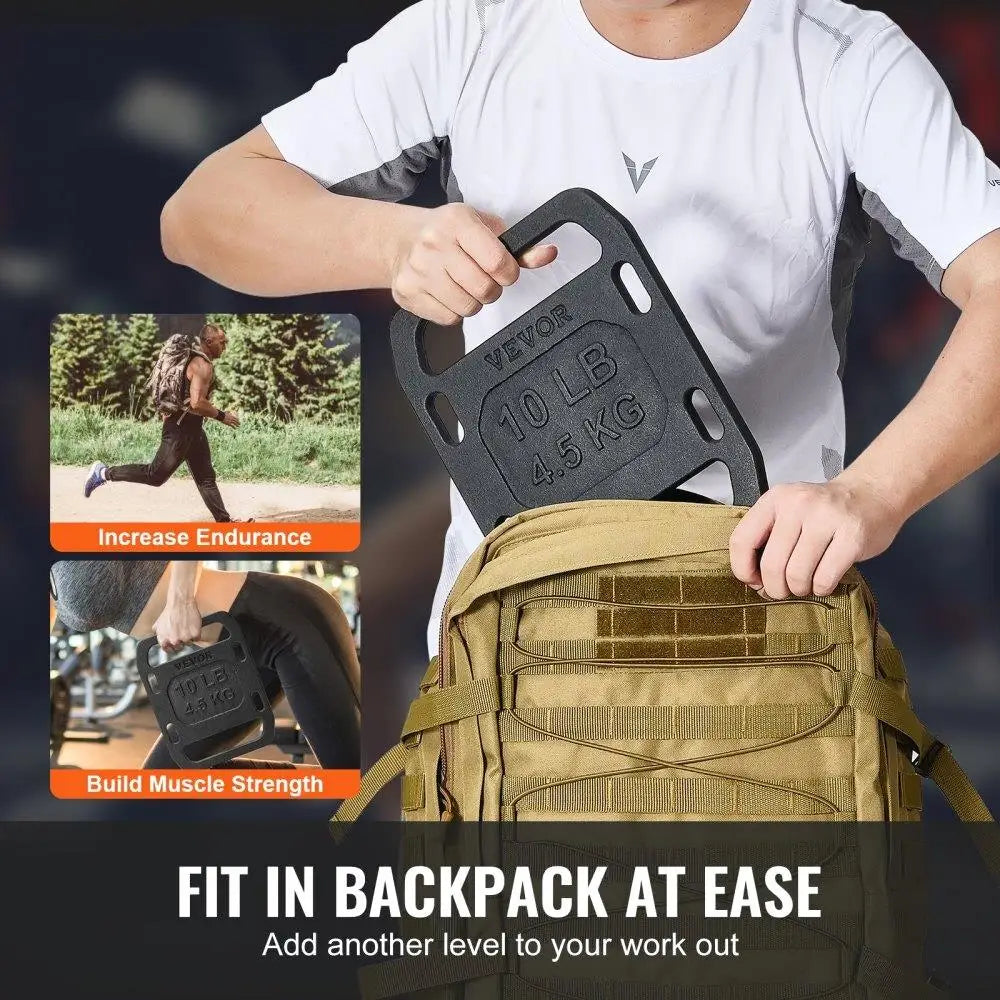 10LB Cast Iron Ruck Weights with Handle - Durable Weight Plates for rucking - Pair of Heavy Duty Fitness Gear