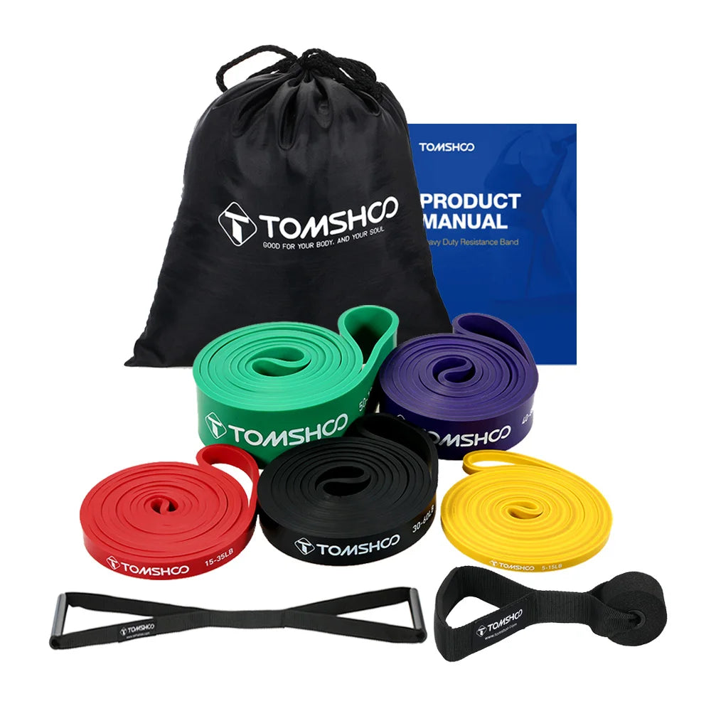 5 Packs Pull Up Assist Bands Set Resistance Loop Bands Powerlifting Exercise Stretch Bands with Door  and Handles Fitness