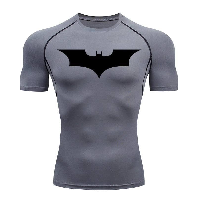 Bat Print Compression Shirts for Men Gym Workout Running Rash Guard Athletic Sport Quick Dry Tshirt Tops Undershirts Baselayers