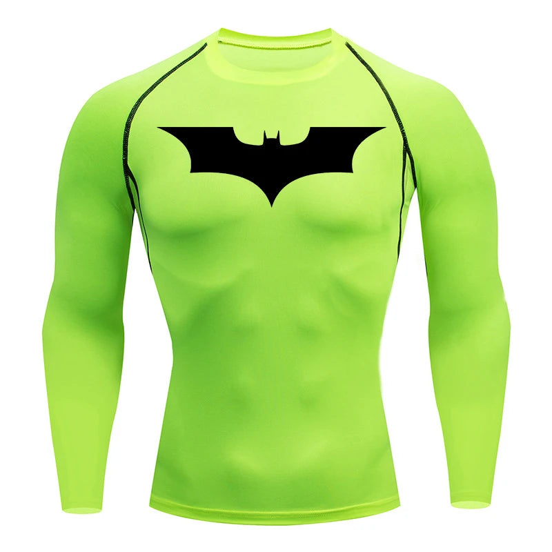 Bat Print Compression Shirts for Men Gym Workout Running Rash Guard Athletic Sport Quick Dry Tshirt Tops Undershirts Baselayers