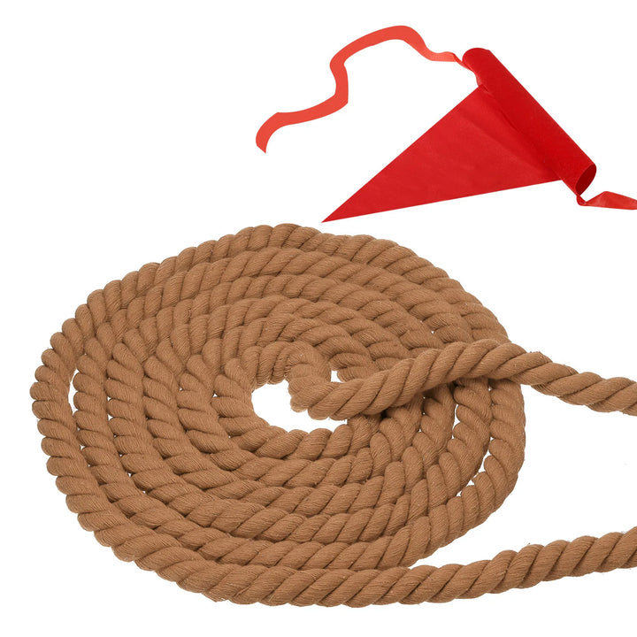 20 Feet Tug of War Rope for Adults Teen, 3-Strand Natural Twisted Cotton Rope with Flag for Yard Game Team Building Activities