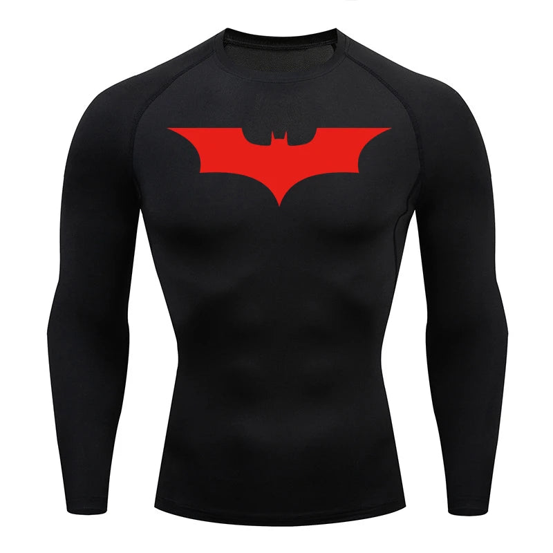 Bat Print Compression Shirts for Men Gym Workout Running Rash Guard Athletic Sport Quick Dry Tshirt Tops Undershirts Baselayers