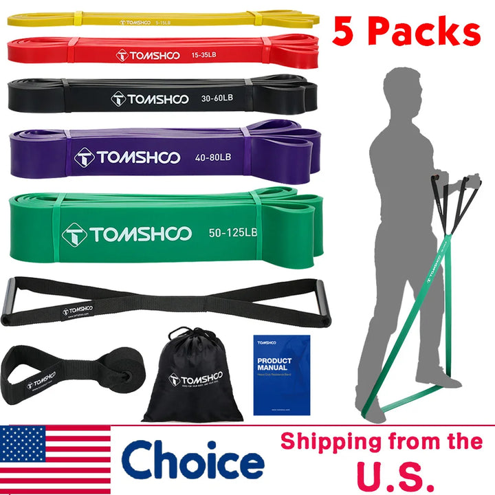 5 Packs Pull Up Assist Bands Set Resistance Loop Bands Powerlifting Exercise Stretch Bands with Door  and Handles Fitness